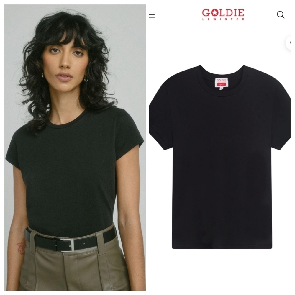 New Goldie Lewinter Organic Crewneck Short Sleeve Pullover Black Tee NWOT Small